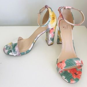 Floral print block heels